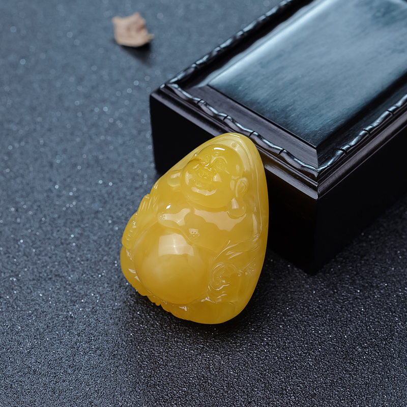 天然鸡油黄蜜蜡佛吊坠-红掌柜