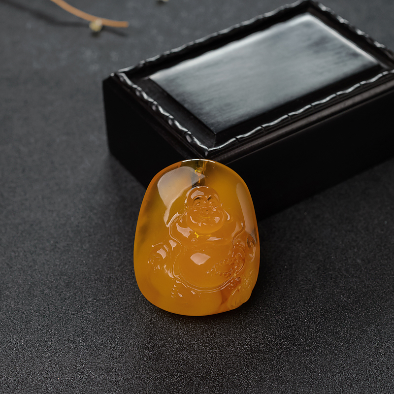 鸡油黄蜜蜡弥勒佛吊坠-红掌柜