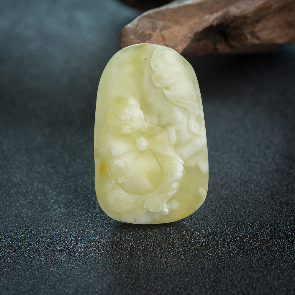 浅黄蜜蜡弥勒佛吊坠-红掌柜