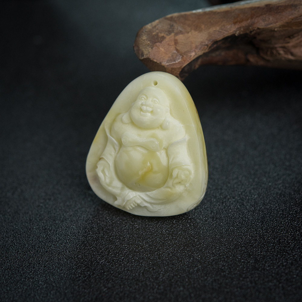 带皮白蜜弥勒佛吊坠-红掌柜