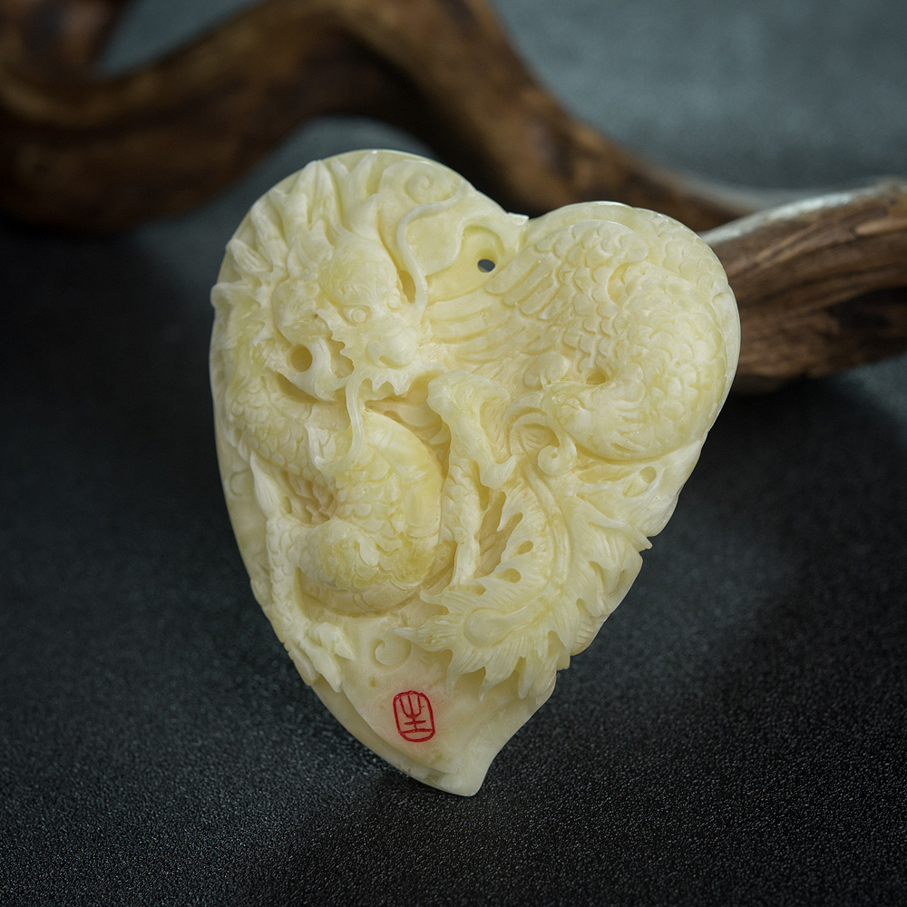 天然白蜜龙凤呈祥吊坠-红掌柜