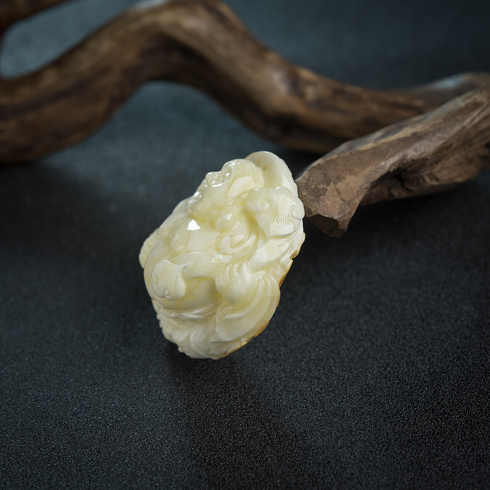 天然白蜜弥勒佛吊坠-红掌柜