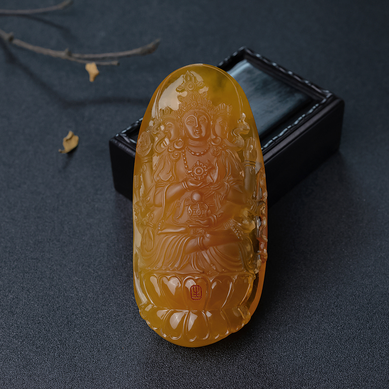 波罗的海天然鸡油黄蜜蜡红度母摆件-红掌柜