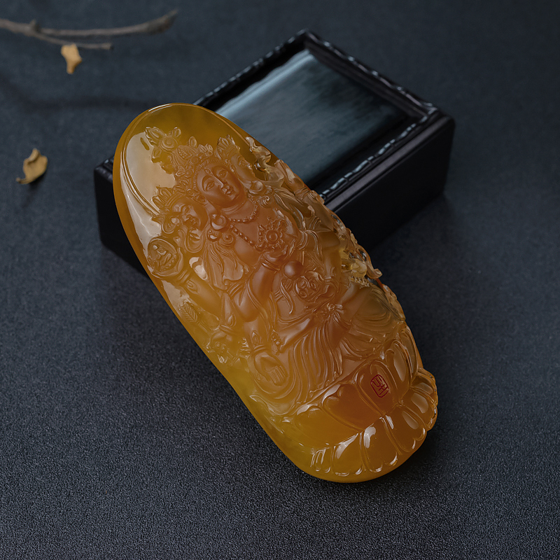 波罗的海鸡油黄蜜蜡红度母摆件-红掌柜