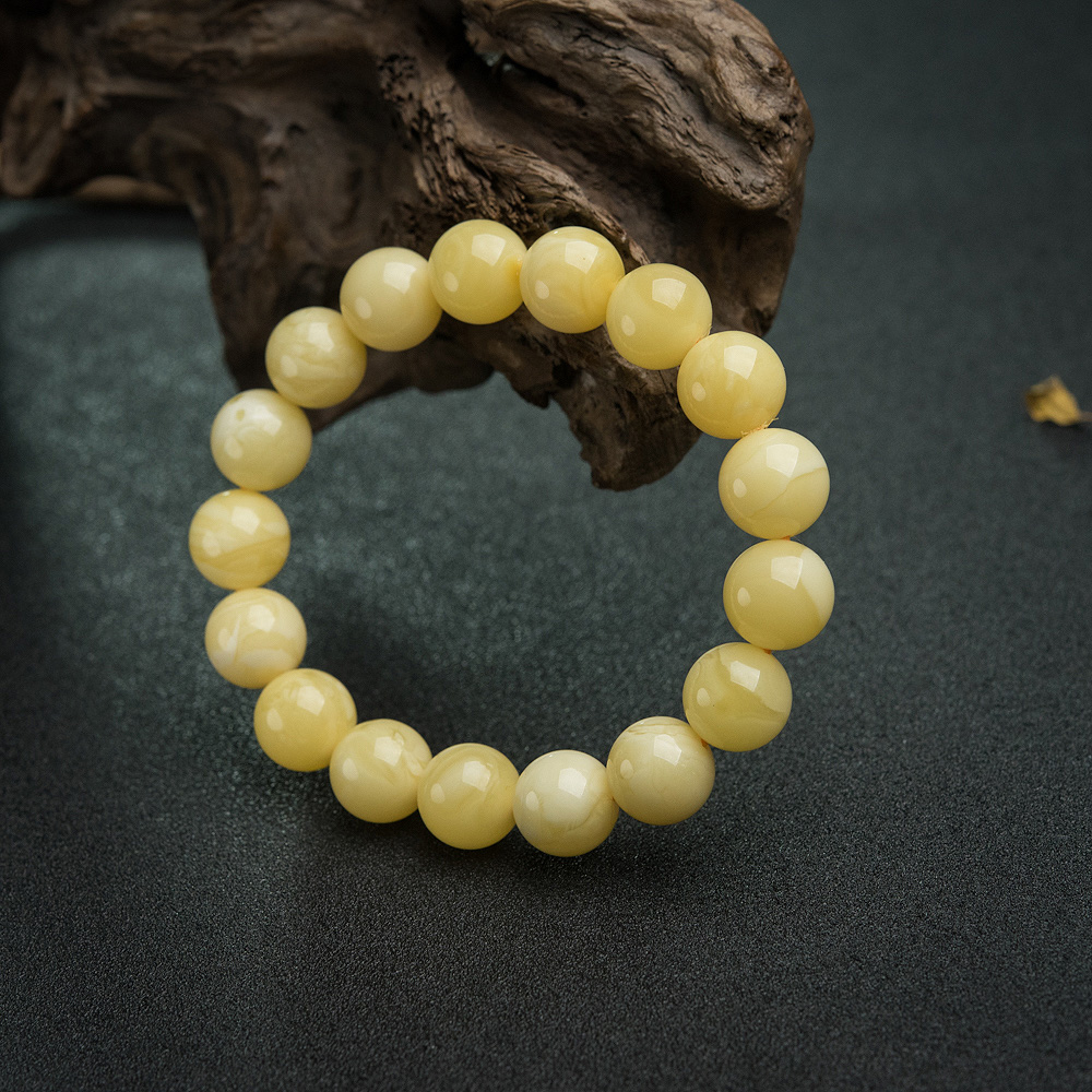 鸡油黄蜜蜡单圈手串-红掌柜