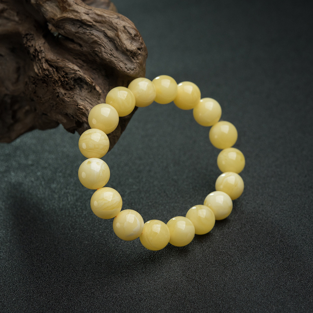 天然鸡油黄蜜蜡单圈手串-红掌柜