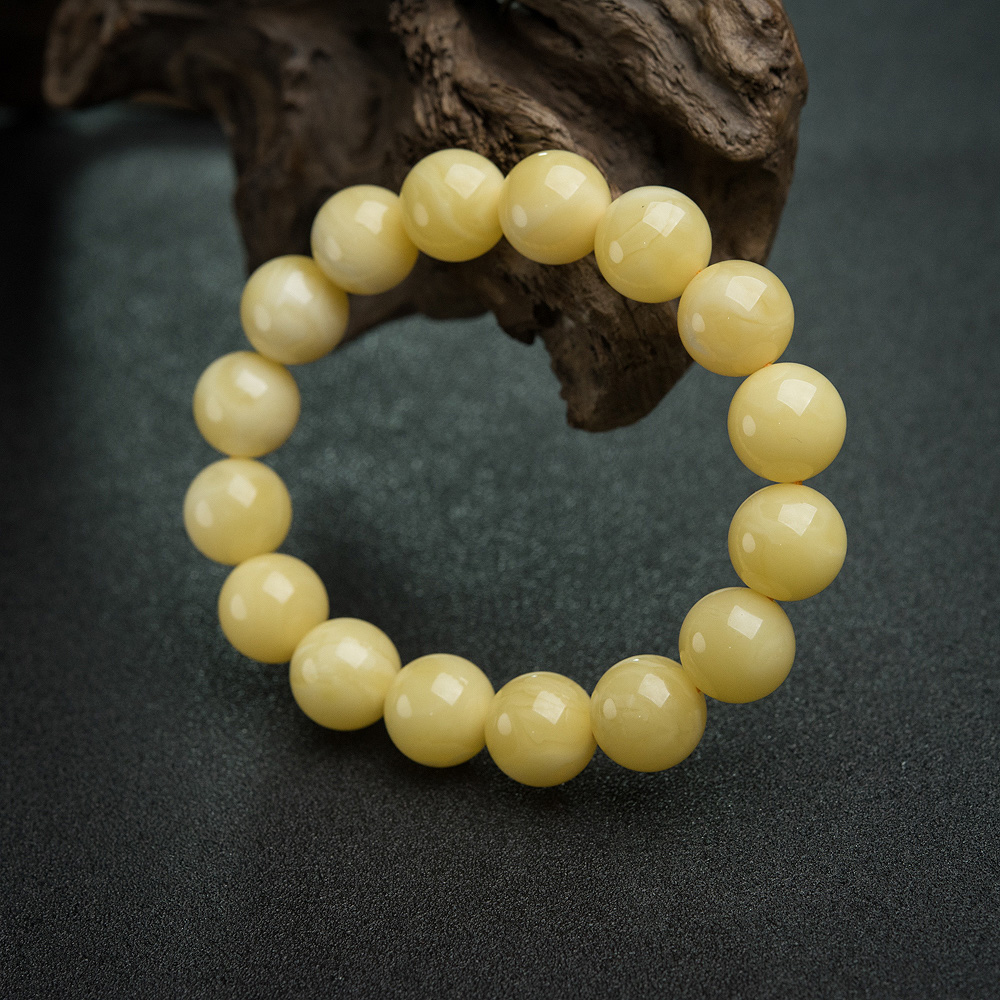 鸡油黄蜜蜡单圈手串-红掌柜