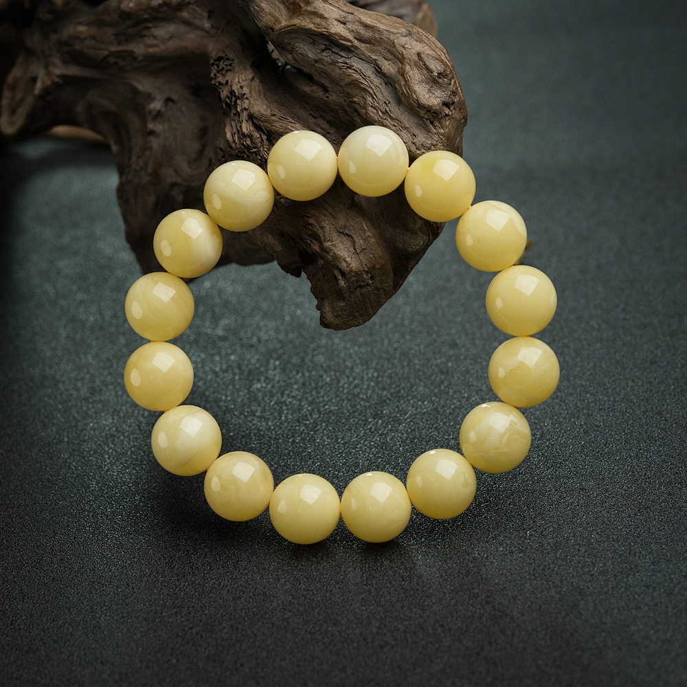 天然鸡油黄蜜蜡单圈手串-红掌柜