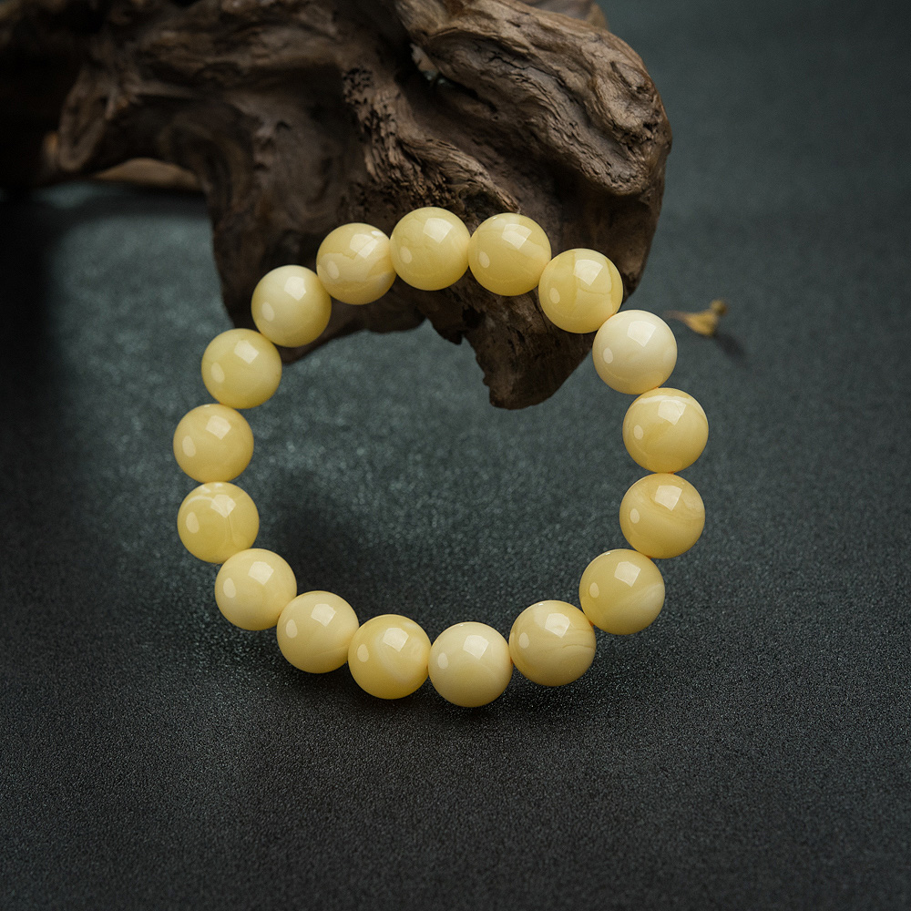 鸡油黄蜜蜡单圈手串-红掌柜