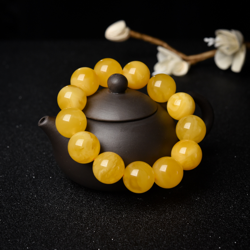 18mm鸡油黄蜜蜡单圈手串-红掌柜
