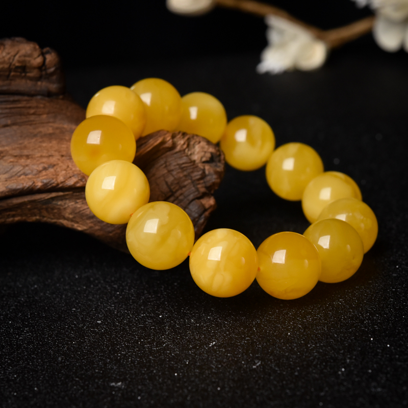 18mm天然鸡油黄蜜蜡单圈手串-红掌柜