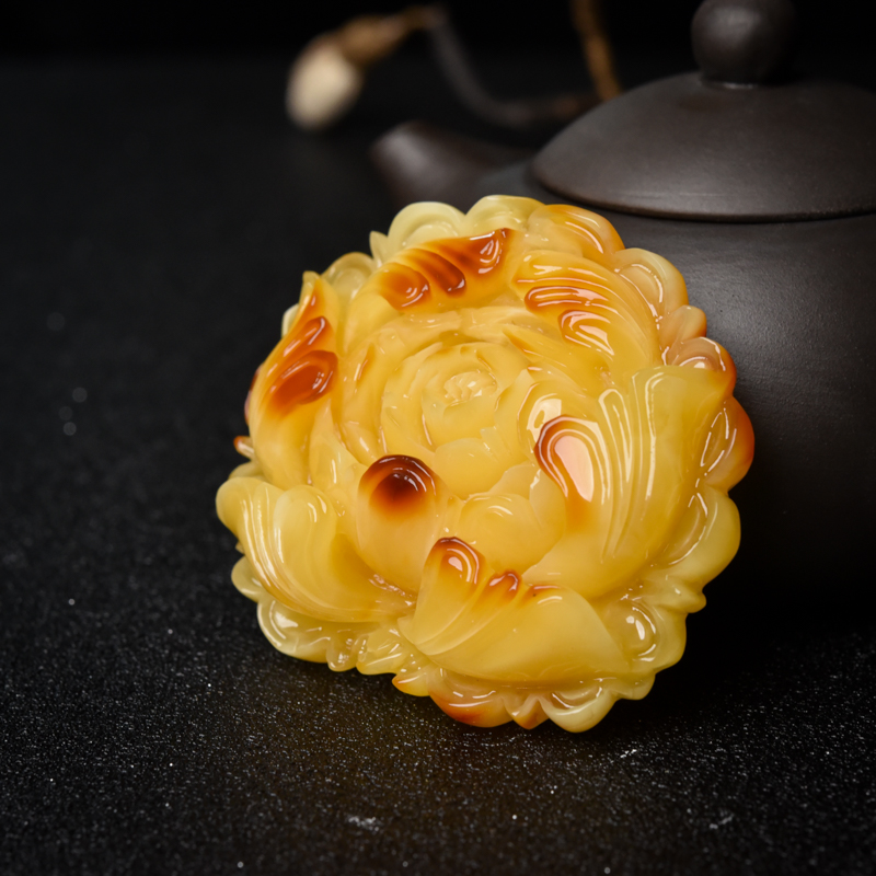 天然蜜蜡牡丹花吊坠-红掌柜