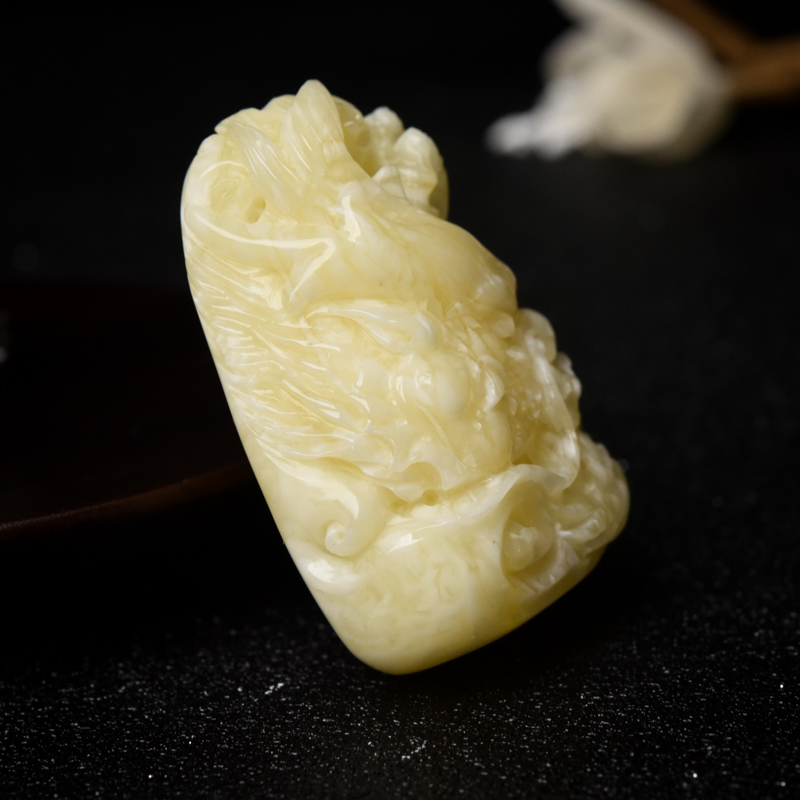 天然浅黄蜜蜡龙吊坠-红掌柜