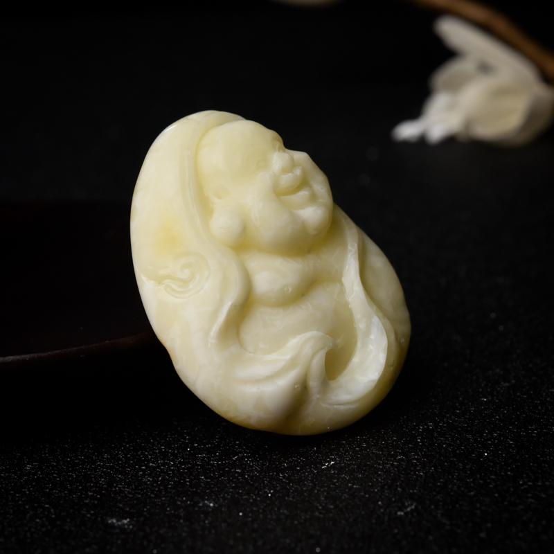 天然带皮白蜜弥勒佛吊坠-红掌柜