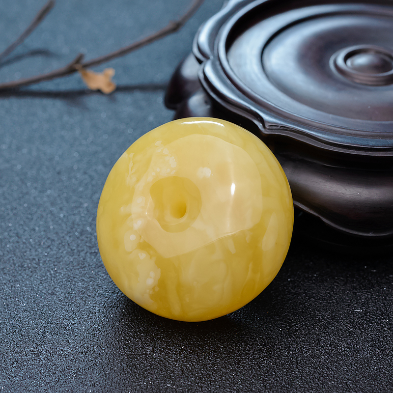 天然鸡油黄蜜蜡平安扣吊坠-红掌柜