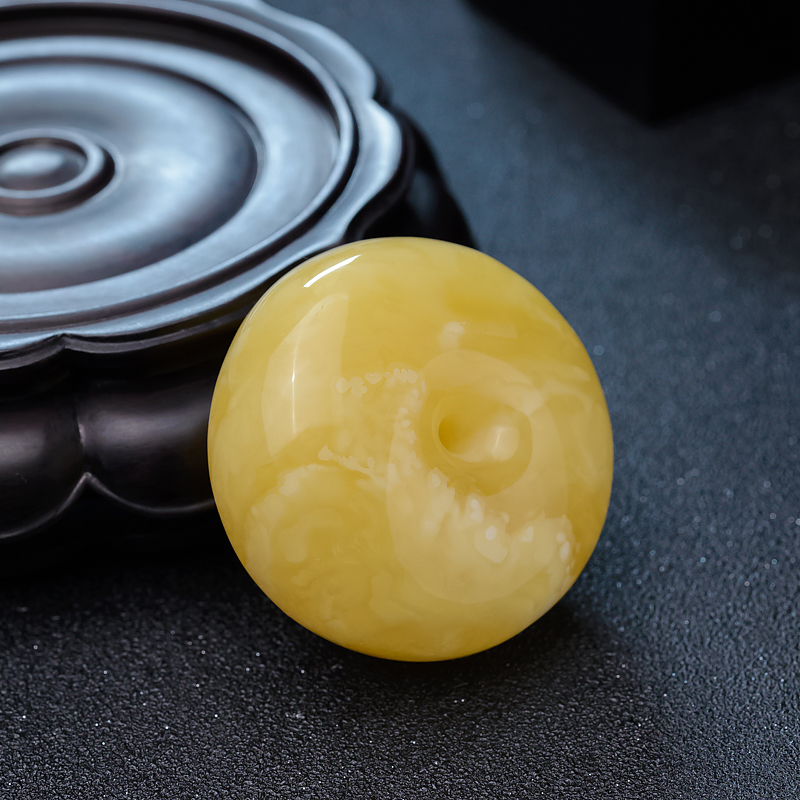 波罗的海鸡油黄蜜蜡平安扣吊坠-红掌柜