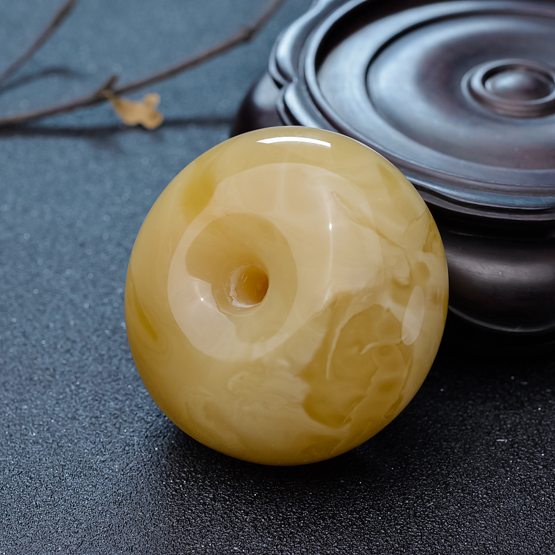 天然褐黄蜜蜡平安扣吊坠-红掌柜