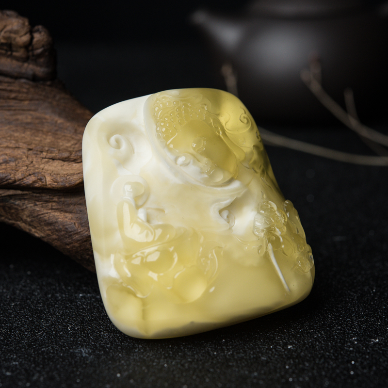 天然白花蜜蜡吊坠-红掌柜