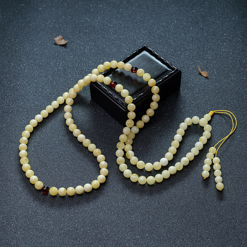 9mm白花蜜蜡108佛珠-红掌柜