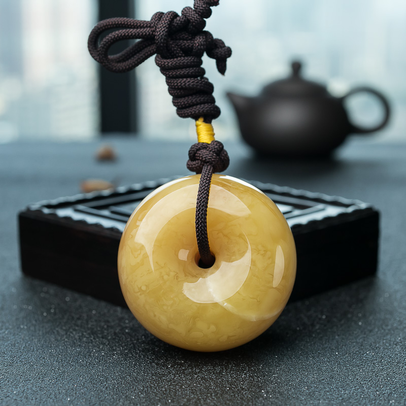 波罗的海鸡油黄蜜蜡平安扣吊坠-红掌柜