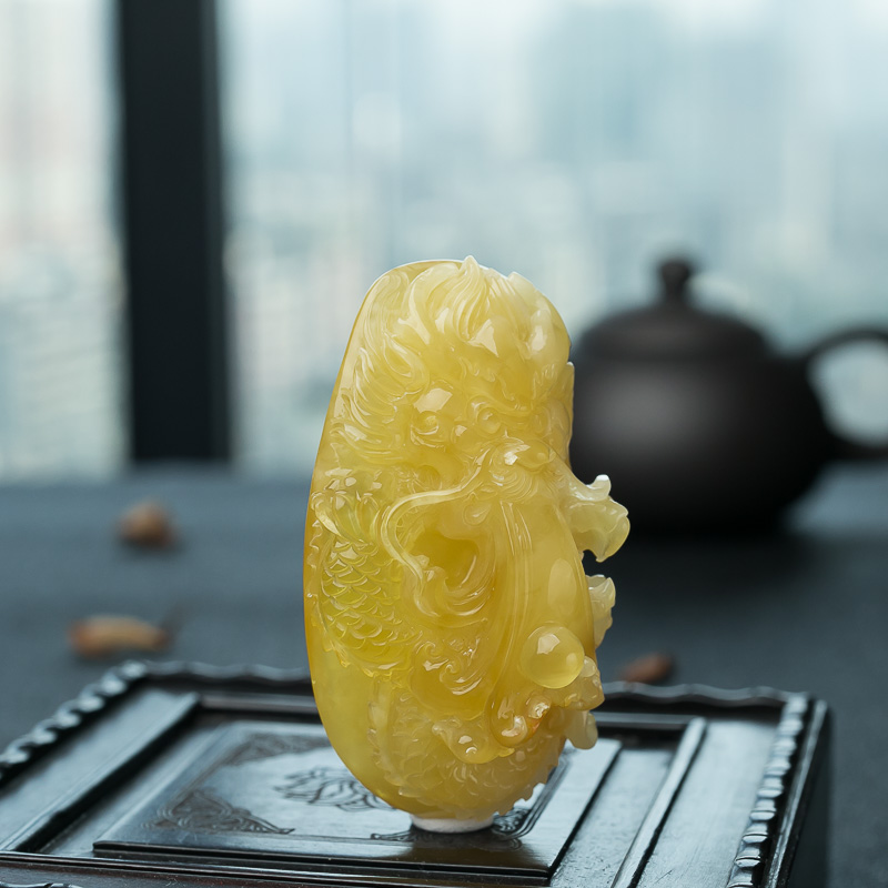 鸡油黄蜜蜡龙挂坠-红掌柜