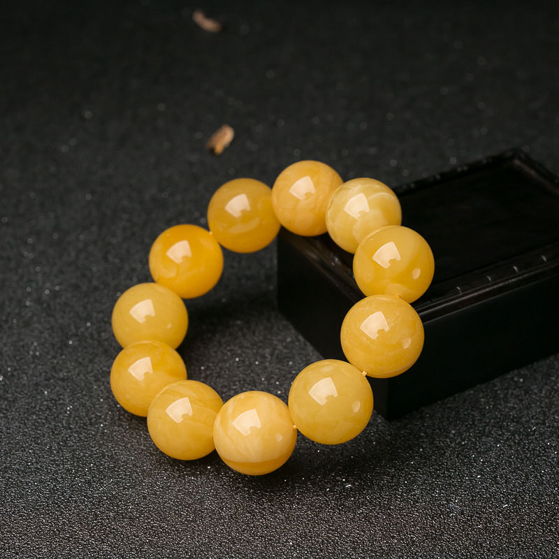 鸡油黄蜜蜡单圈手串-红掌柜