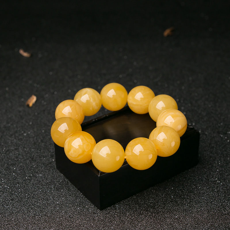 21.4mm天然鸡油黄蜜蜡单圈手串-红掌柜