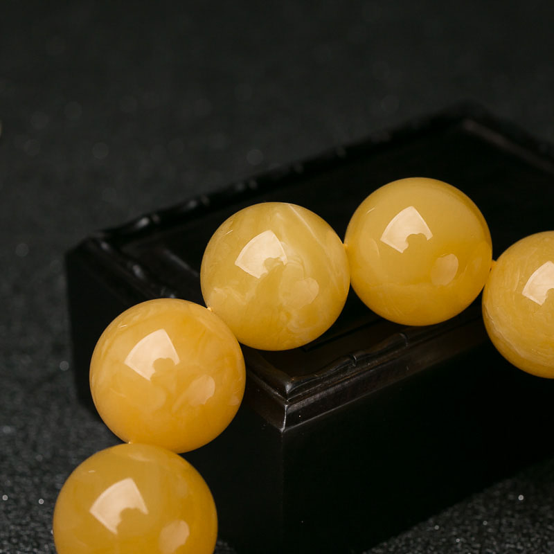 天然波罗的海鸡油黄蜜蜡单圈手串-红掌柜