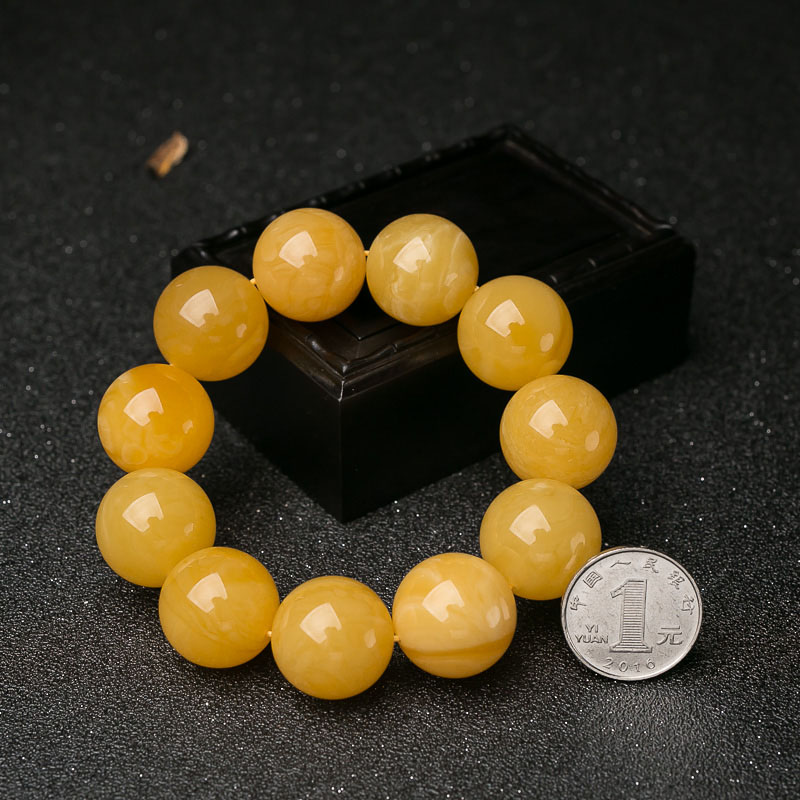 21.4mm天然波罗的海鸡油黄蜜蜡单圈手串-红掌柜