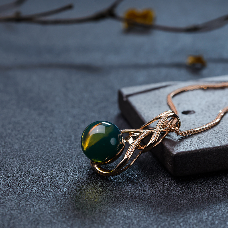 金镶钻净水多米蓝珀项链-红掌柜