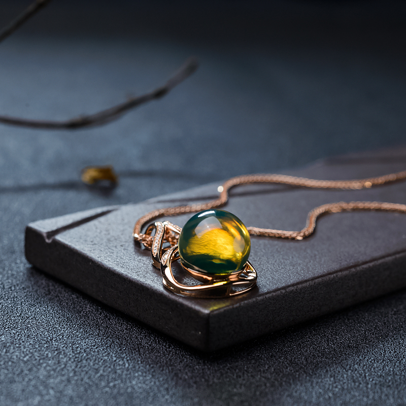 净水蓝珀项链-红掌柜