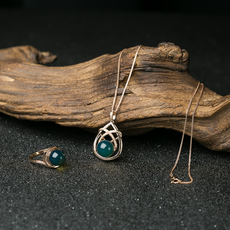 18K天空蓝多米蓝珀戒指/项链套装（两件）-红掌柜