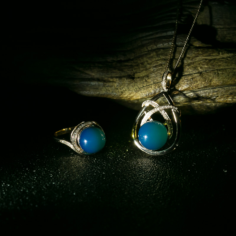 18K天空蓝多米蓝珀戒项链-红掌柜