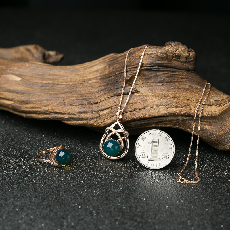 18K天空蓝多米蓝珀戒指/项链套装-红掌柜