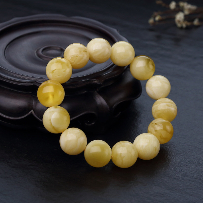 波罗的海白花蜜蜡单圈手串-红掌柜