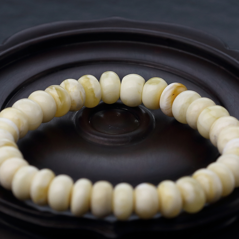 白花蜜蜡算盘珠手串-红掌柜