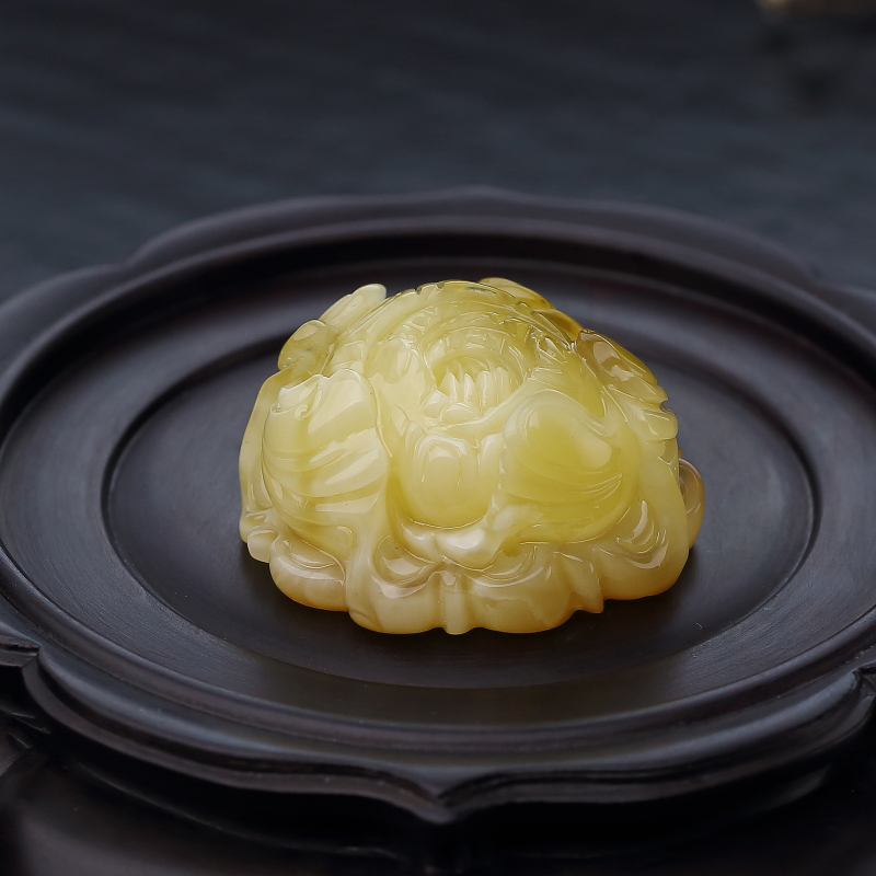 鸡油黄蜜蜡牡丹花吊坠-红掌柜