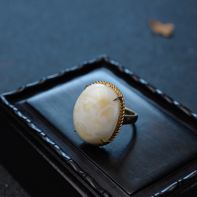 金镶白蜜戒指-红掌柜