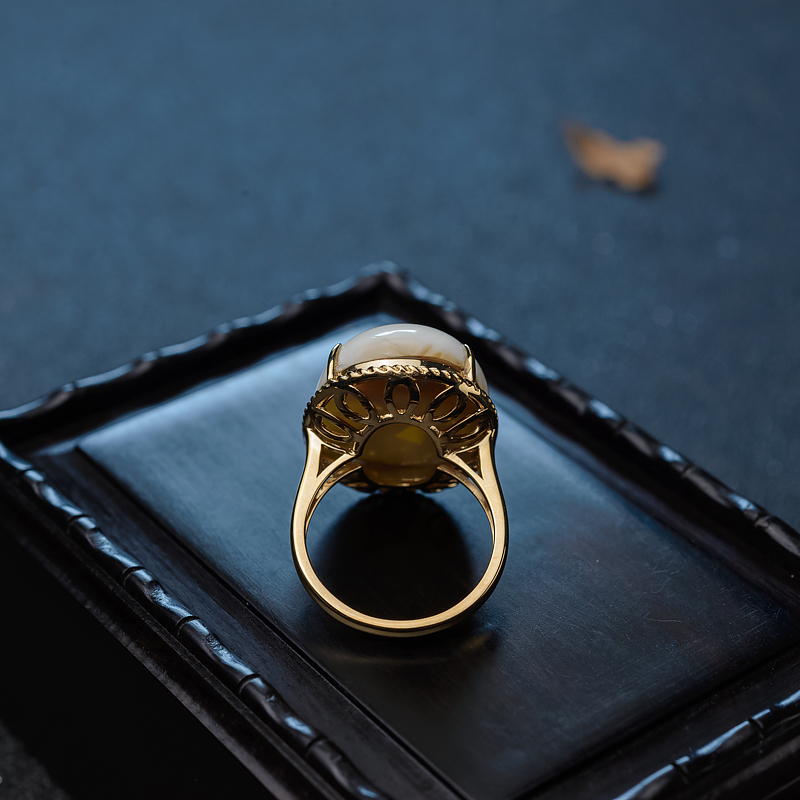 天然白蜜戒指-红掌柜