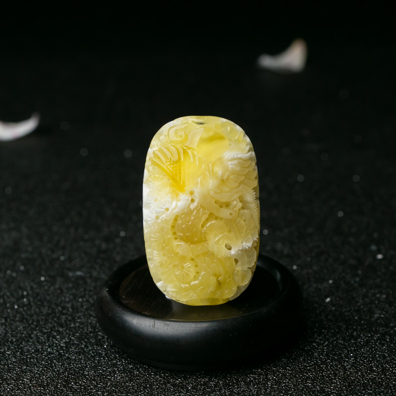 波罗的海白花蜜蜡松鹤延年吊坠-红掌柜