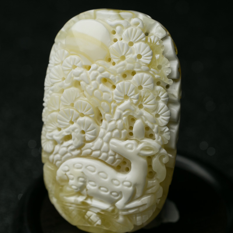 天然蜜蜡松鹤延年吊坠-红掌柜