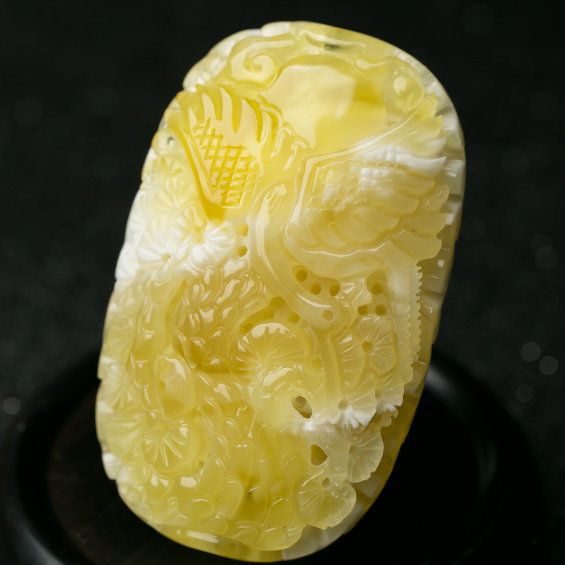 白花蜜蜡松鹤延年挂坠-红掌柜