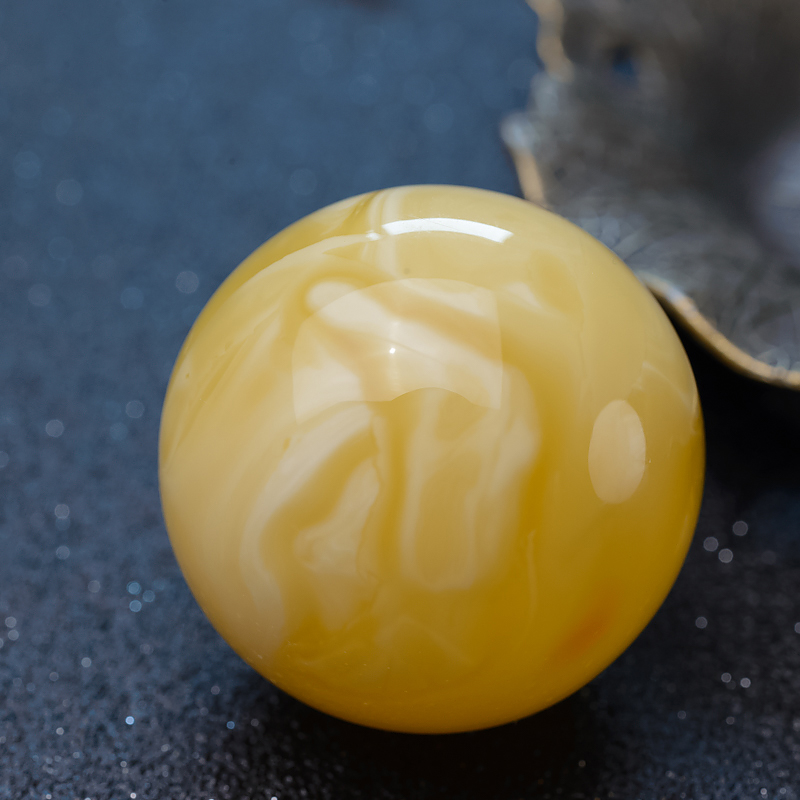 34.7mm天然鸡油黄蜜蜡圆珠-红掌柜