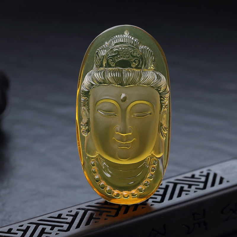 墨西哥天然蓝珀佛头吊坠-红掌柜