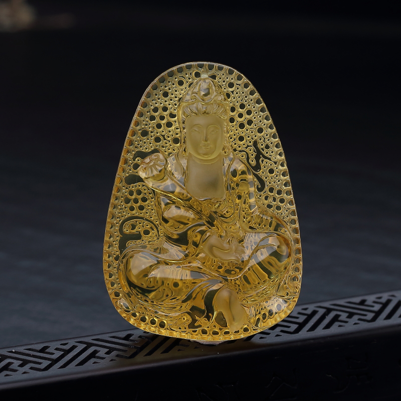 墨西哥天然蓝珀文殊菩萨吊坠-红掌柜