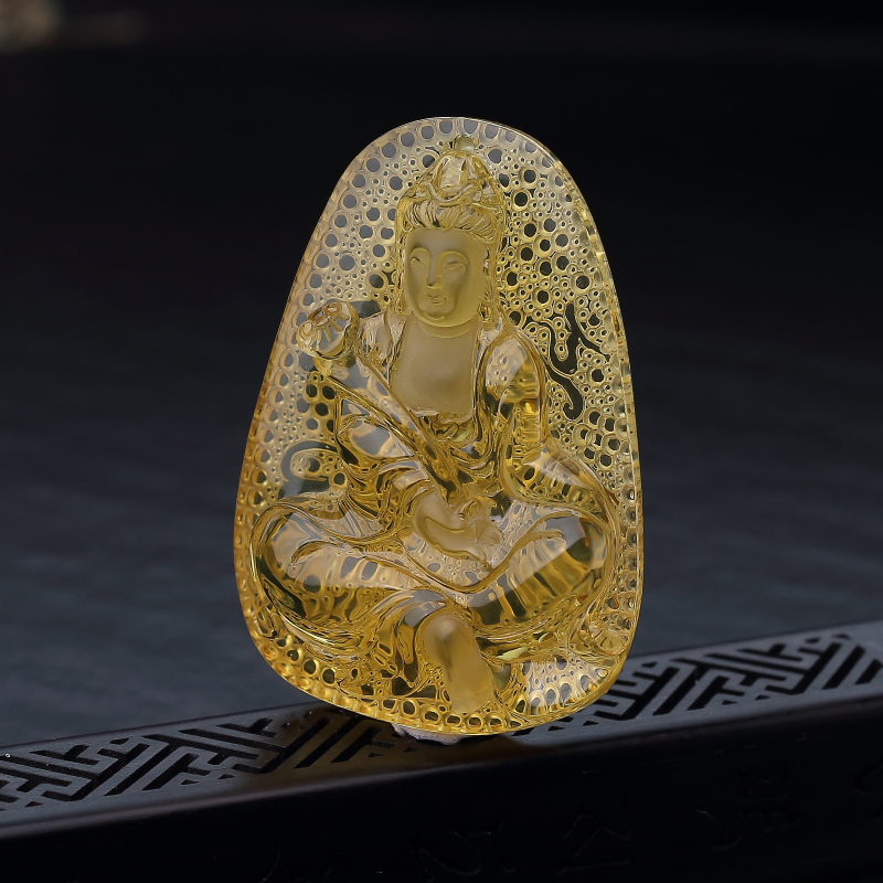 天然蓝珀文殊菩萨吊坠-红掌柜