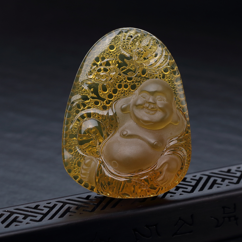 墨西哥天然蓝珀弥勒佛吊坠-红掌柜
