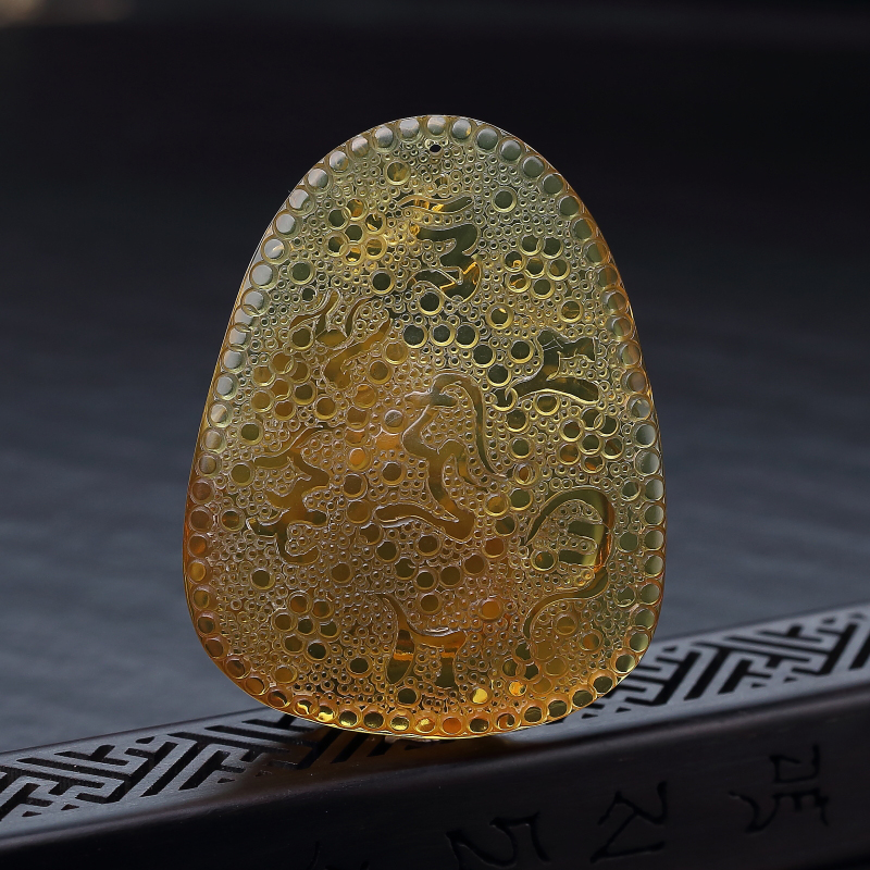 墨西哥天然蓝珀吊坠-红掌柜