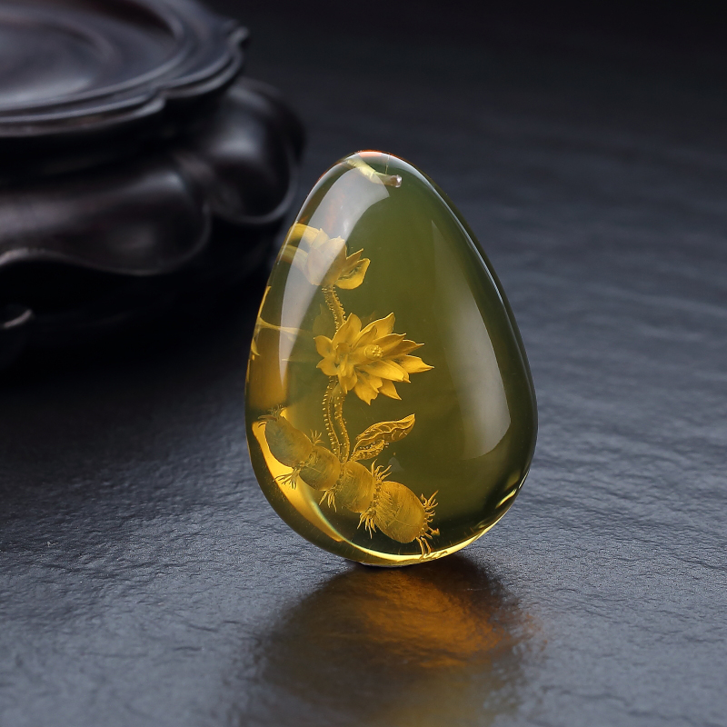 天然蓝珀莲花吊坠-红掌柜