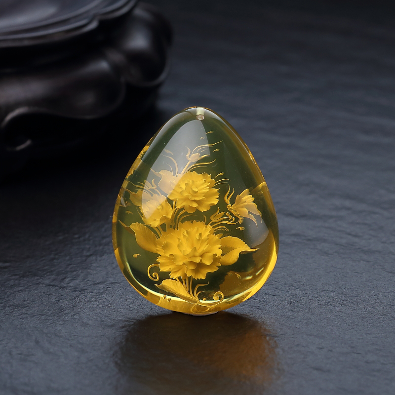 墨西哥天然蓝珀蝶恋花吊坠-红掌柜